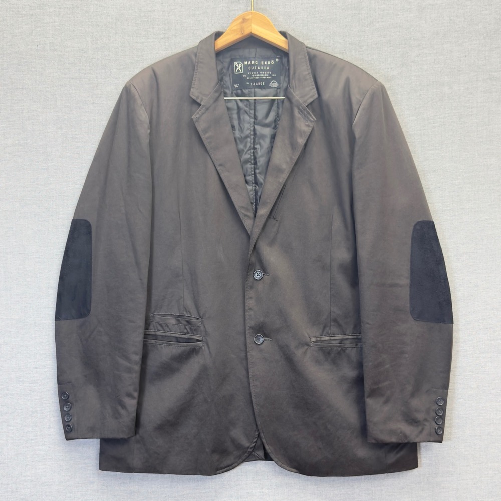 Marc Ecko Cut Sew Men's Brown Cotton-Poly Blazer Jacket‎ Elbow Patch XL
